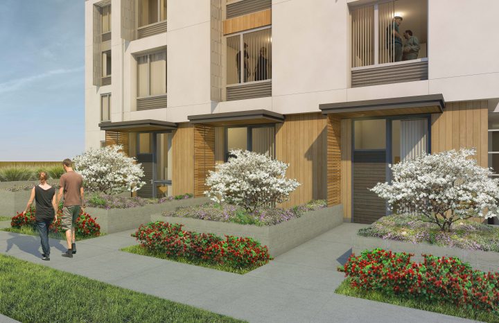 Eagle Park, veterans affordable housing, landscaped facade rendering — VMWP