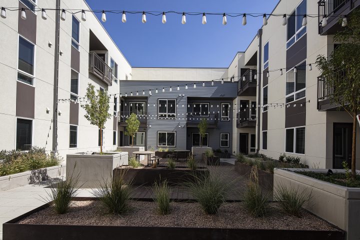 3210 Shoshone, affordable housing architect, landscaped central courtyard — VMWP