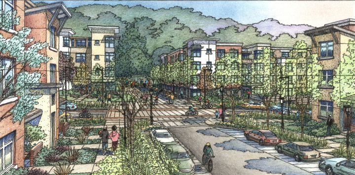 San Francisco Master Plan, Sunnydale HOPE SF, bicyclist — Artwork: Jeffrey Michael George