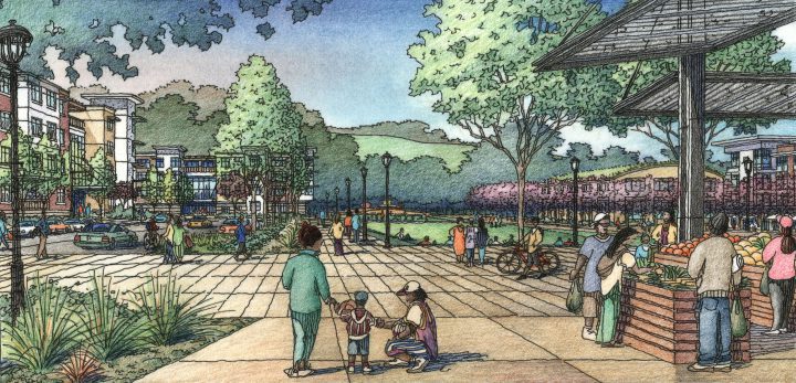 San Francisco Master Plan, Sunnydale HOPE SF, paseo — Artwork: Jeffrey Michael George