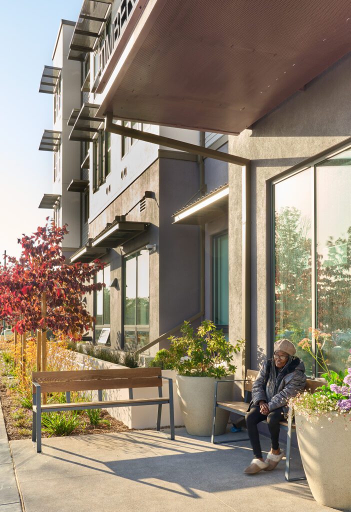 Timber Senior Apartments, affordable senior housing, Newark, California, relaxed resident — Image: © Ken Gutmaker