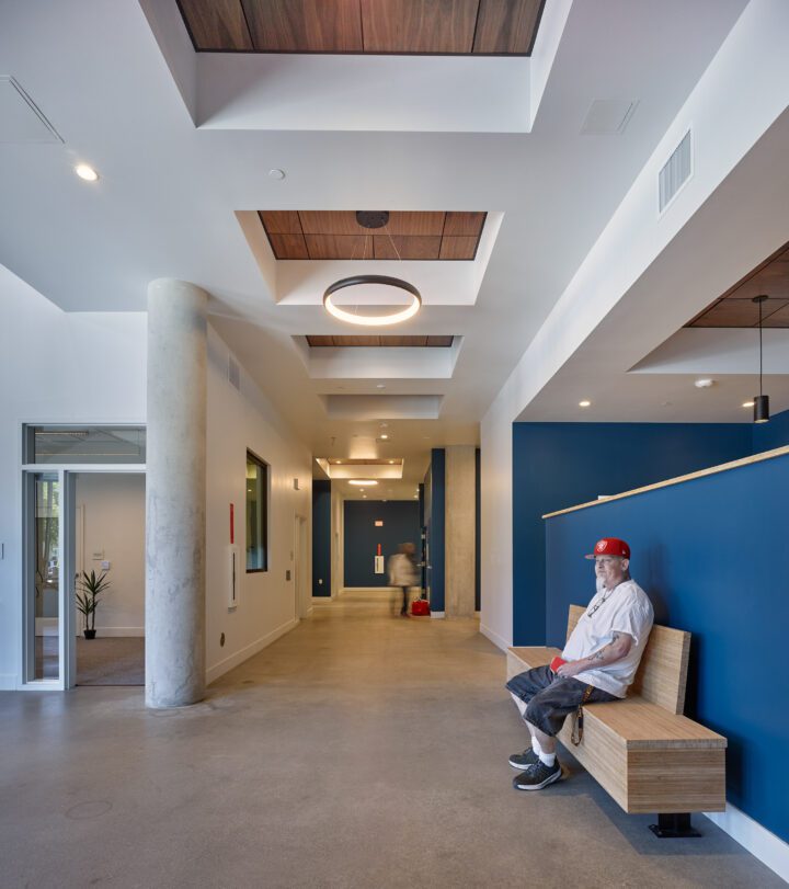 Timber Senior Apartments, affordable senior housing, Newark, California, lobby hallway — Image: © Ken Gutmaker