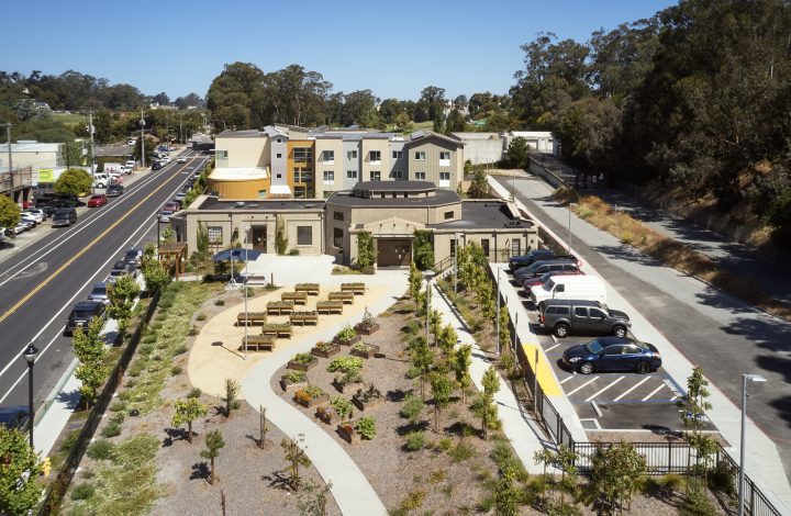 Veterans Village, veterans affordable housing, community garden aerial — VMWP