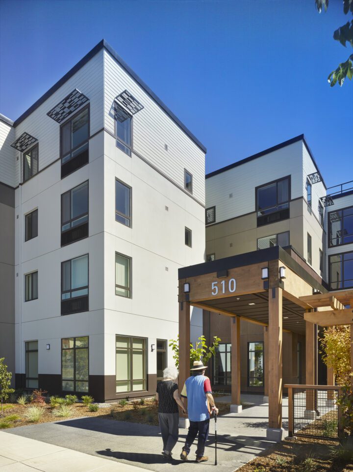 Laurel at Perennial Park, affordable housing architect, covered main entrance — VMWP