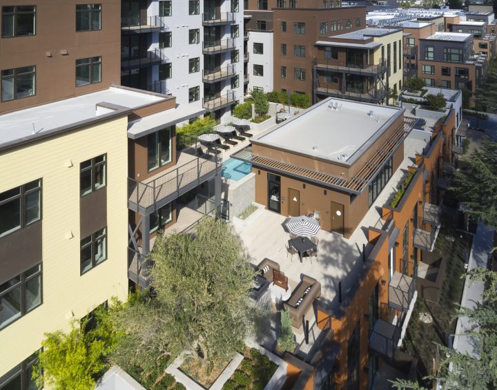 transit oriented condominiums Vantage at The Station condos aerial — Image: Ken Gutmaker