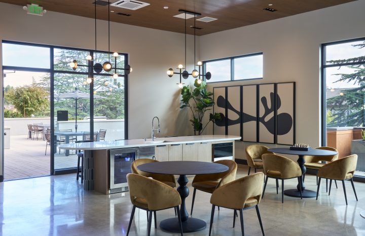 transit oriented condominiums Vantage at The Station condos amenity space — Image: Ken Gutmaker