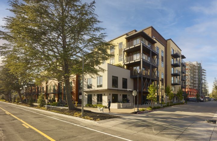 transit oriented condominiums Vantage at The Station condos pedestrian experience — Image: Ken Gutmaker