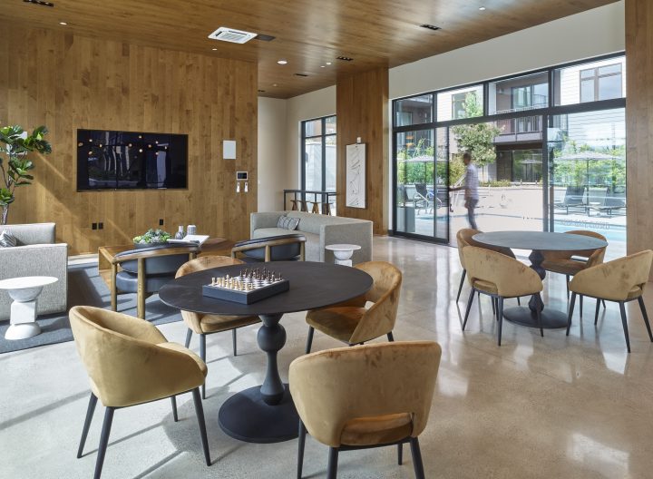 transit oriented condominiums Vantage at The Station condos amenity space — Image: Ken Gutmaker