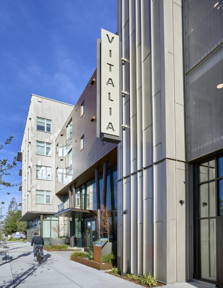 VMWP, Vitalia, Bascom, Affordable Housing, Health Wellness Design, entry sign — Photography: Ken Gutmaker
