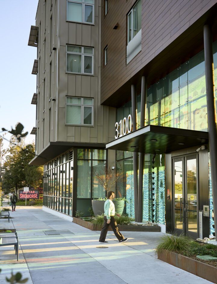 VMWP, Vitalia, Bascom, Affordable Housing, Health Wellness Design, entry glow — Photography: Ken Gutmaker