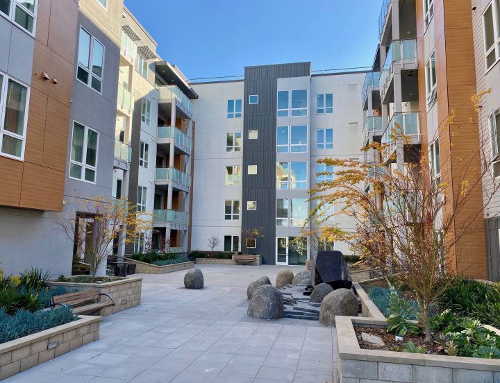 Westbourne Park Building C1, transit oriented development, courtyard exterior facade — VMWP