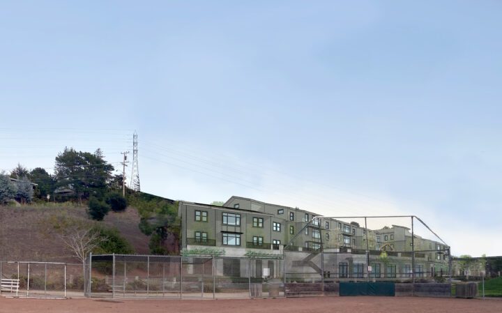 Bayfront Terrace at Hamilton Drive VMWP affordable housing from baseball field — Image: VMWP